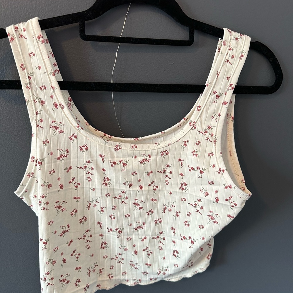 Floral White Cropped Tank Top